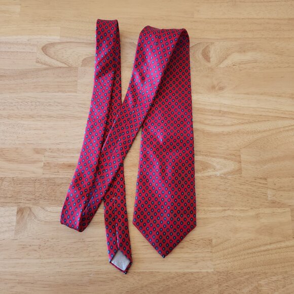 Vintage Christian Dior Made in USA 100% Italian Silk Diamond Neck-Tie Blue Red - Picture 3 of 5